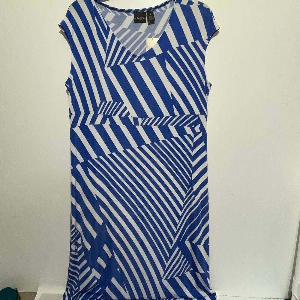 Travelers By Chico's Women's Blue White Angled Stripe Maxi Dress Sz 1/Medium NWT